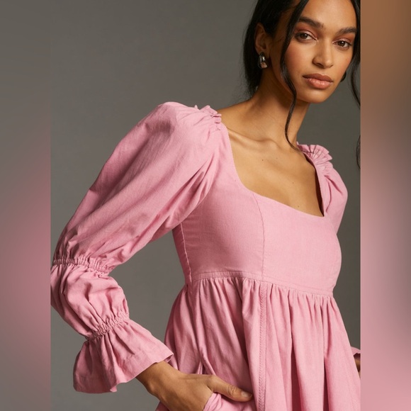 ✨ NWOT Anthropologie Square-Neck Corduroy Babydoll Mini Dress Sz L - Picture 4 of 10